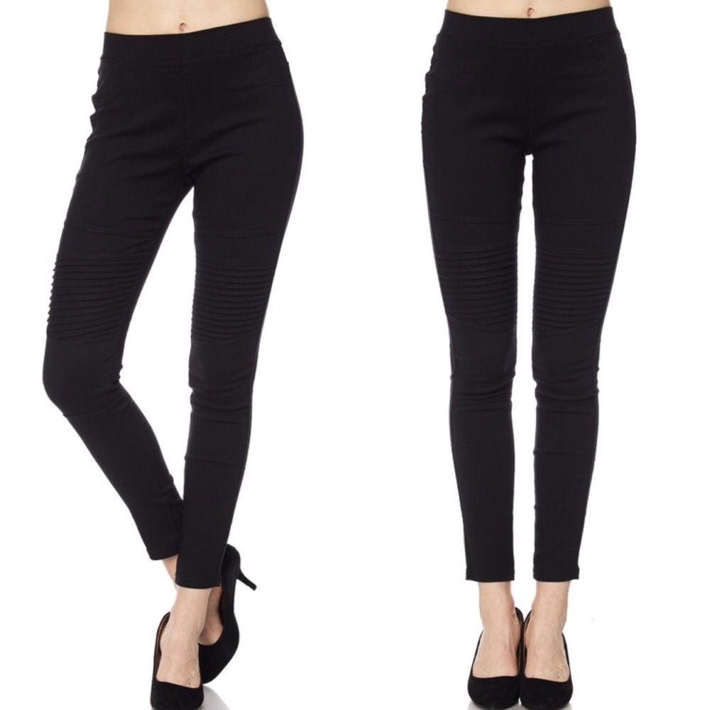 Black moto pants skinny jeggings highwaist stretch - Picture 3 of 3